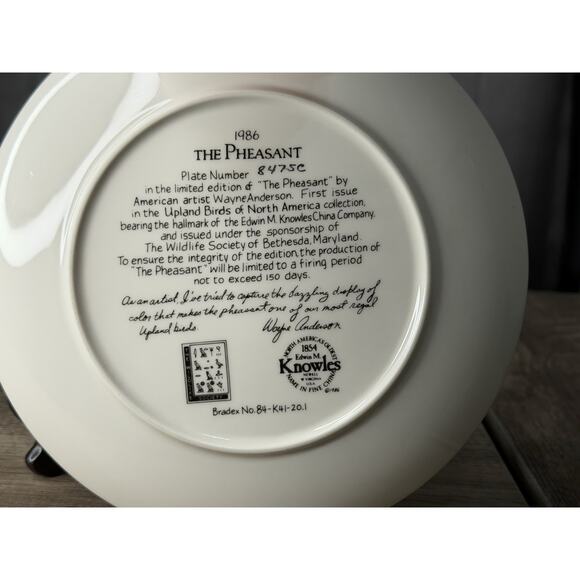 Collector Plate Edwin Knowles Wayne Anderson Upland Birds The Pheasant w/ Cert - Picture 7 of 7